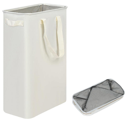 Slim Collapsible Laundry Basket with Handles for Small Spaces Beige