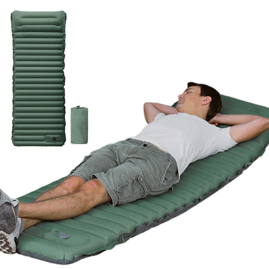 Inflatable Camping Sleeping Pad Lightweight Built-in Pump Air Mattress Camping Mat with Pillow Green