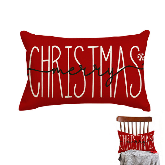 Merry Christmas Throw Pillowcase Rectangle Lumbar Cushion Cover for Winter Holidays Style 1