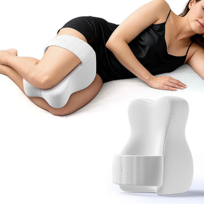 Memory Foam Knee Pillow for Side Sleepers Leg Pillow with Adjustable Strap White