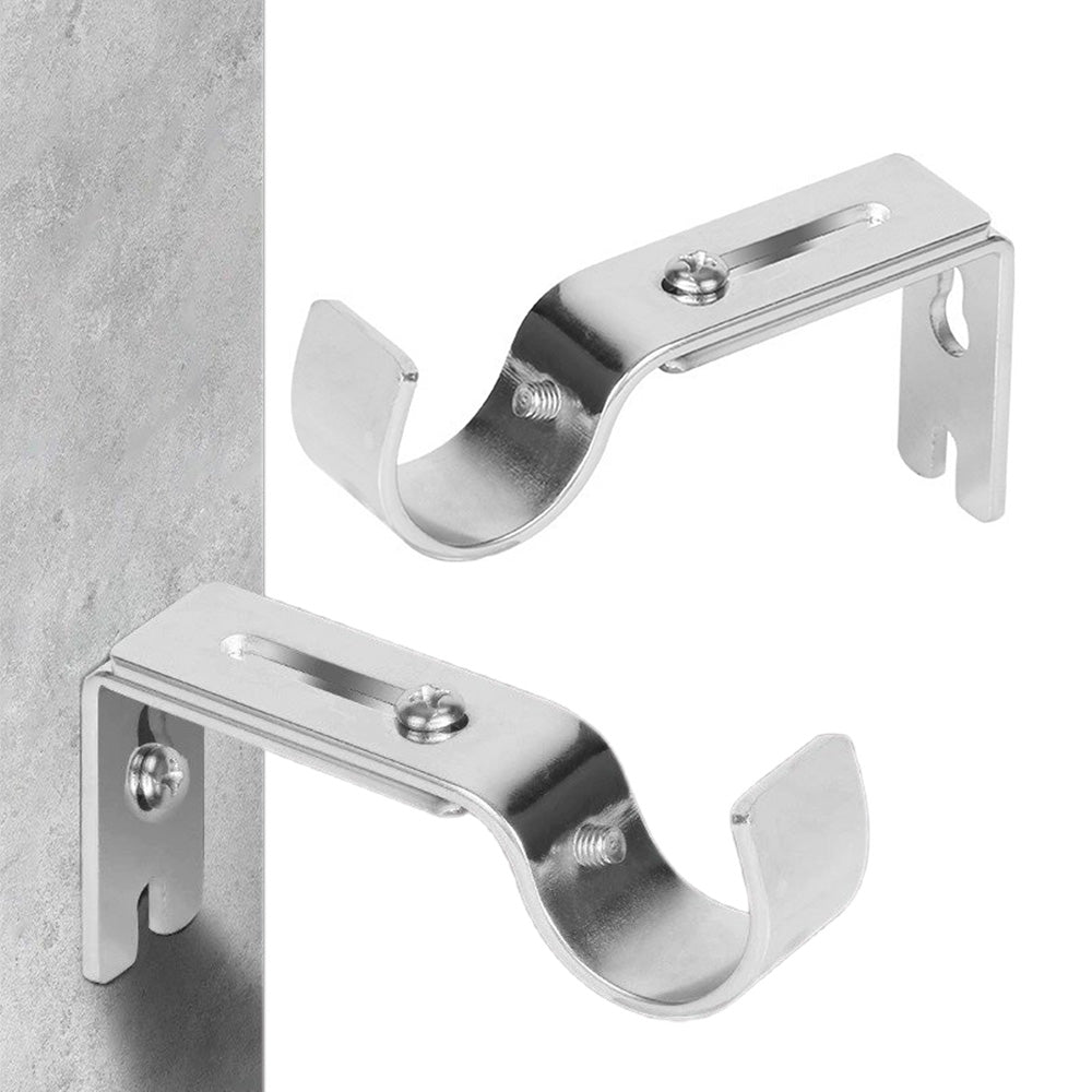 2PCS Adjustable Curtain Rod Brackets ââ‚?Wall Mount Holders for Drapes Sliver