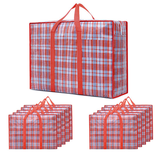 Large Stripe Storage Tote Bag Zipper Moving Bag Packing Supplies for Clothes Blanket Bedding Red