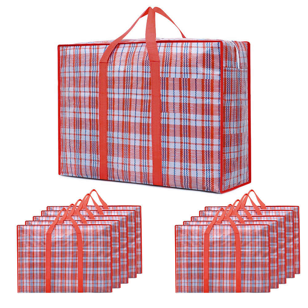 Large Stripe Storage Tote Bag Zipper Moving Bag Packing Supplies for Clothes Blanket Bedding Red