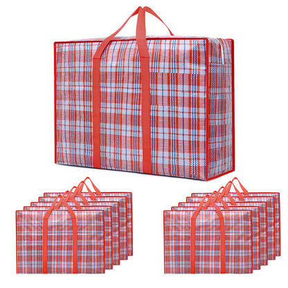 Large Stripe Storage Tote Bag Zipper Moving Bag Packing Supplies for Clothes Blanket Bedding Red