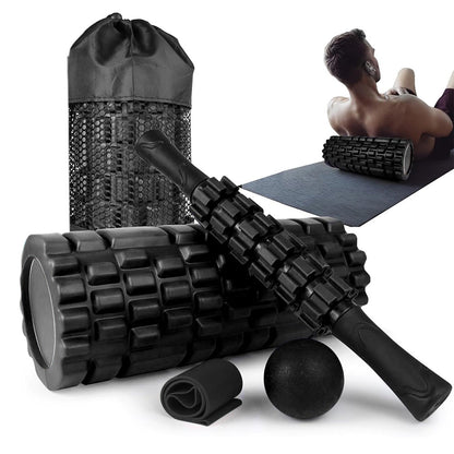 Fitness Foam Roller Set for Deep Tissue Muscle Massage Exercise Massage Rollers Black
