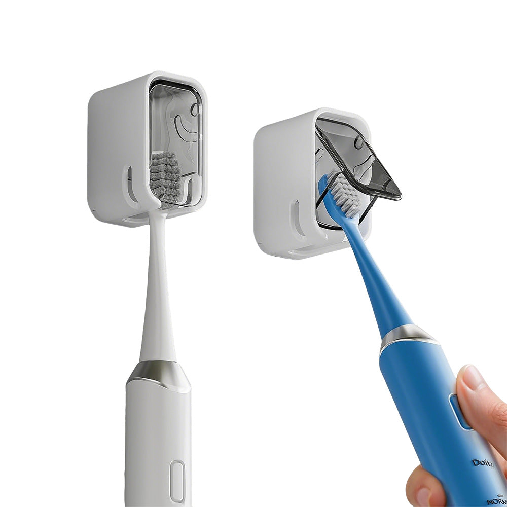 2PCS Wall-Mounted Toothbrush Holders with Cover Shower Tooth Brush Storage Grey