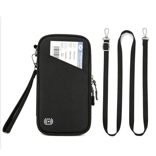 RFID Blocking Passport Holder Family Travel Card Organizer With Zipper Black