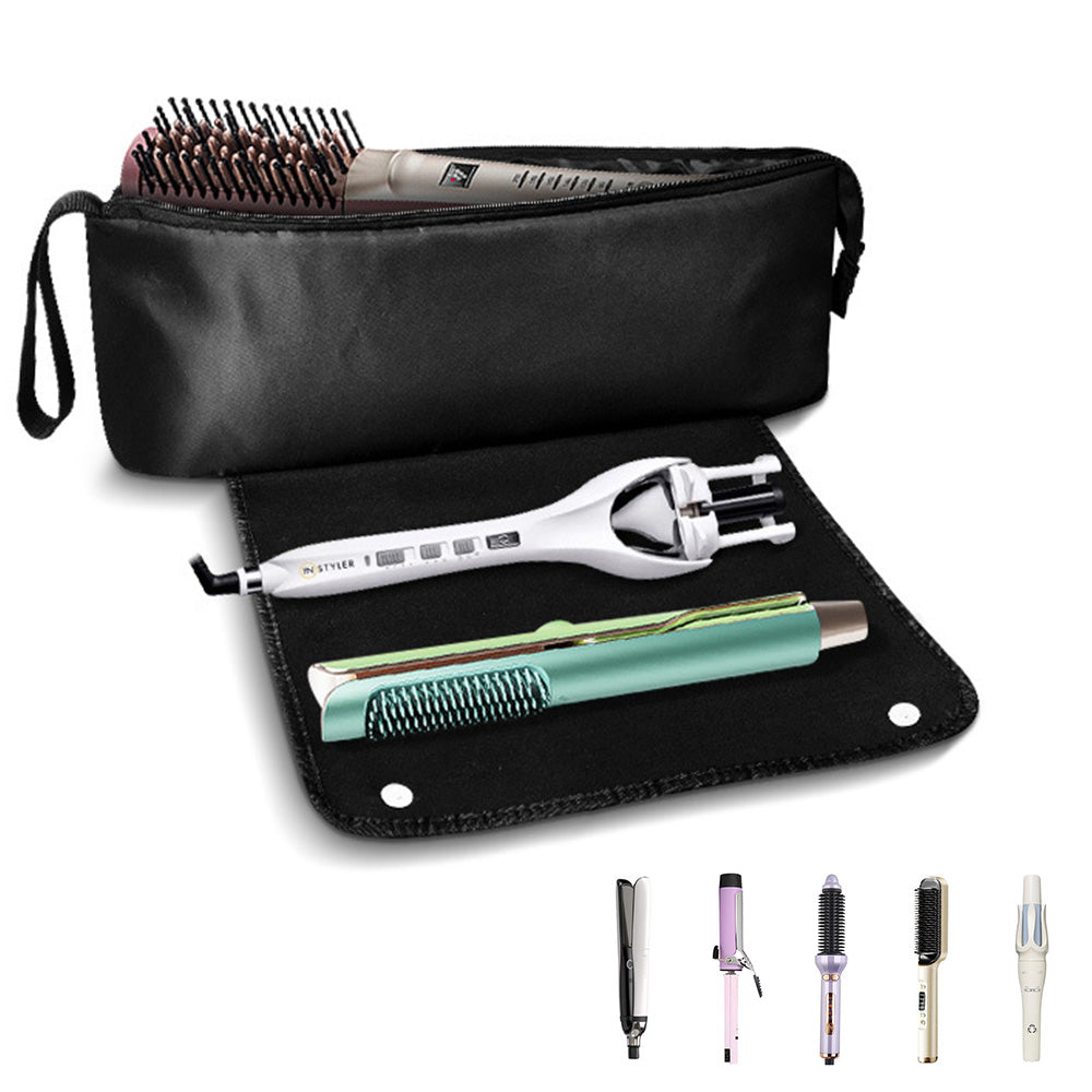 Portable Hair Tools Organizer Travel Bag withHeat Resistant Mat for Flat Irons Hair Straighteners Black
