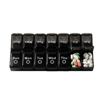 Pill Box Organiser 7-Day Weekly for AM PM Day Night Pill Case with 14 Compartments Black