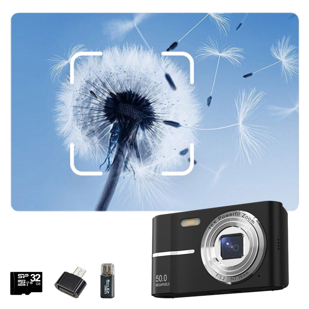 4K Digital Camera Autofocus 50MP HD 1080P Camera for Beginner Student with 32GB Memory Card Black