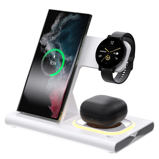 3-in-1 Wireless Charger Station Fast Charging Dock for Samsung Watch Wireless Charging Phone Headphones White