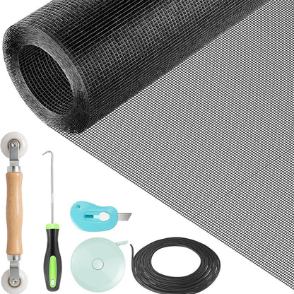DIY Window Screen Repair Kit Fiberglass Mesh with Tools-Black