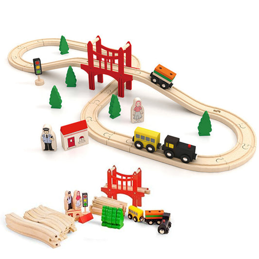 Wooden Train Set with Tracks ¨C Expandable and Changeable for Girls and Boys 6 Years Old Style 1