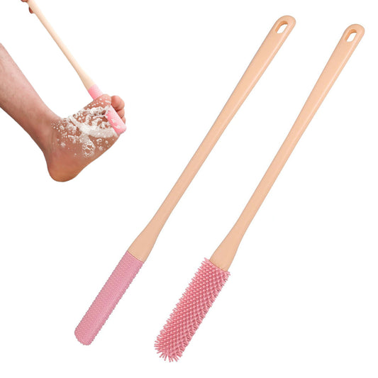2Pcs Set Toe Cleaning Brushes Foot Scrubber with Long Handle Pink