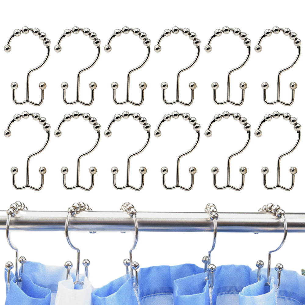 12Pcs Set Shower Curtain Hooks Metal Double Glide Shower Hanging Rings for Shower Rods