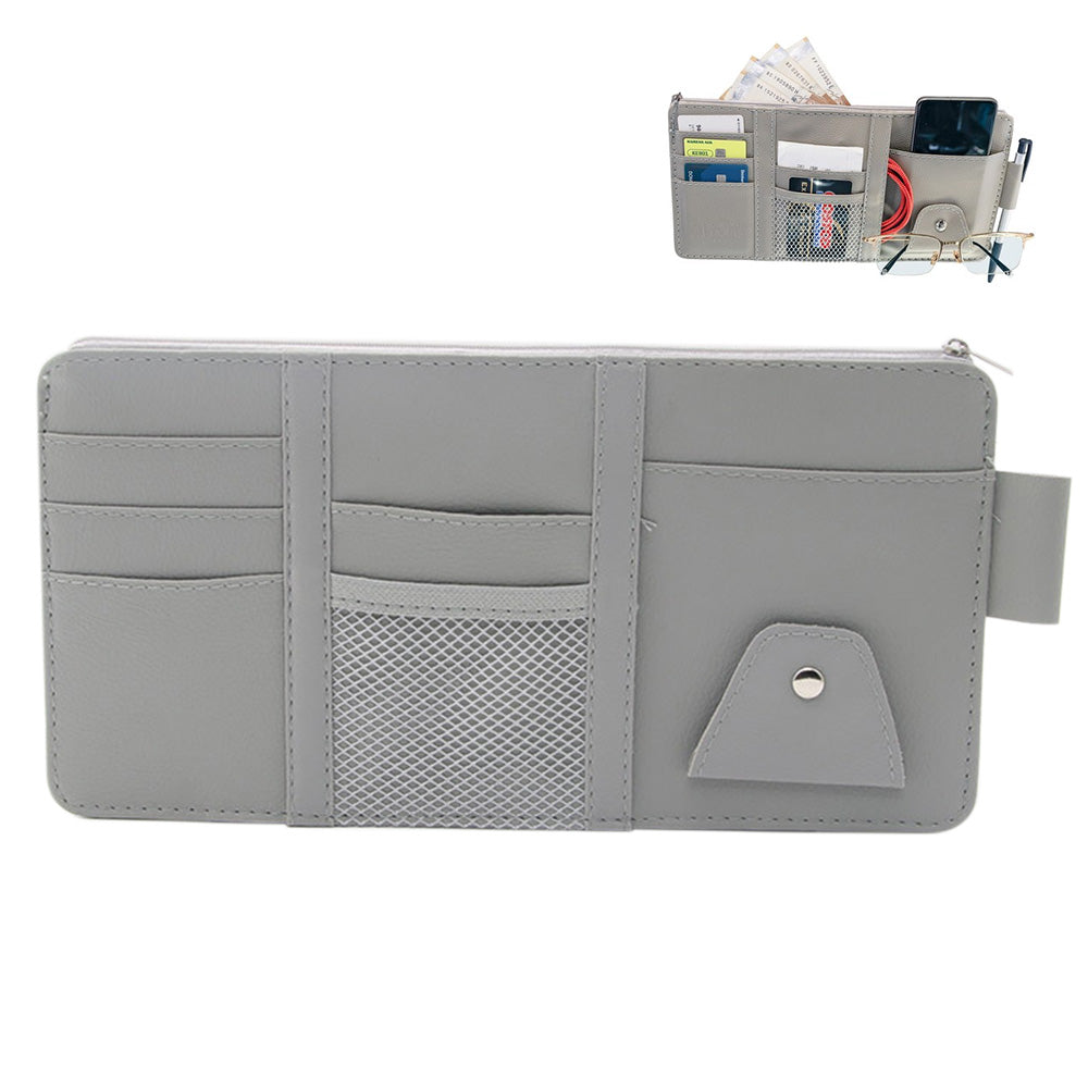Car Sun Visor Organizer with License & Sunglasses Holder Gray