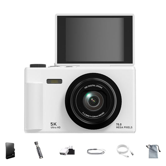 5K Digital Camera ¨C 18X Zoom Flip Screen Point-and-Shoot with 64GB Memory Card White