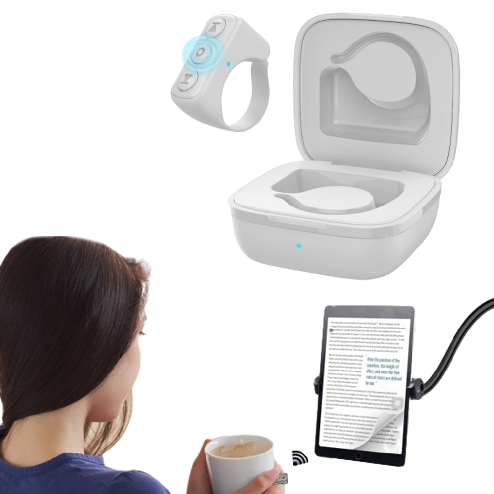 Bluetooth Remote Control TikTok Kindle Page Turner Bluetooth Ring Button for iPhone Android White