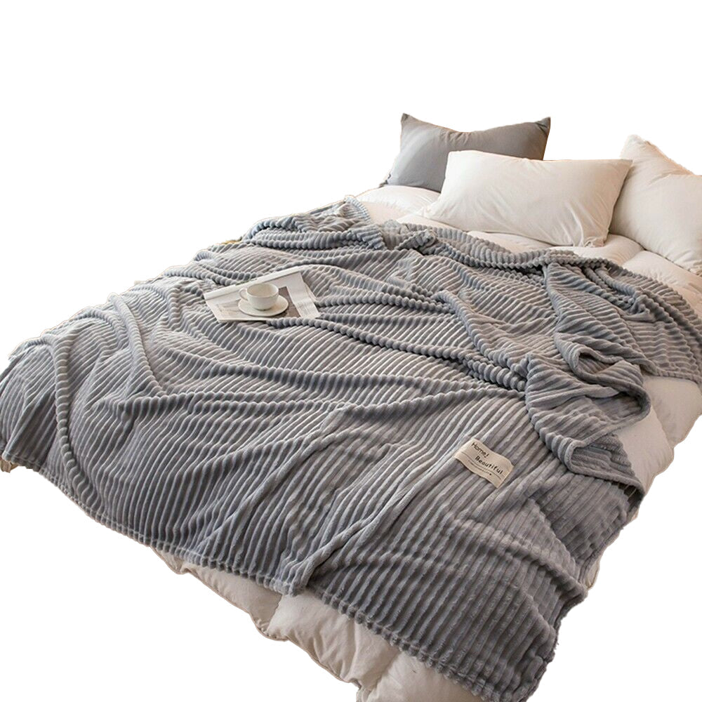 Solid Soft Stripe Pattern Throw Blanket Nap Blanket Sofa Bedding Blanket for All Season Gray