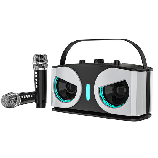 Wireless Bluetooth Karaoke Speaker with 2 Microphone Home KTV Set White