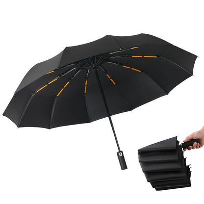 Automatic Folding Umbrella UV Protection Sun Umbrella with Safe Reflective Stripe Black