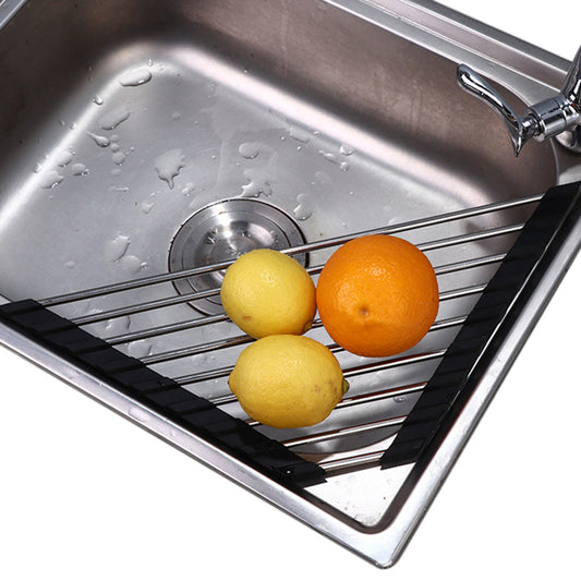 Triangle Dish Drying Rack Roll-Up Over-The-Sink Drainer Organizer for Sink Corners Black