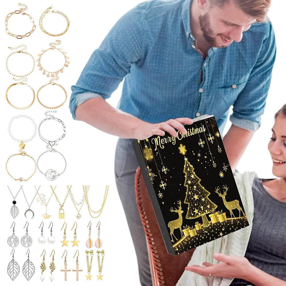 24 Days Jewerly Countdown to Christmas Calendar Xmas Necklace Earrings Bracelet Advent Calendar Surprise Box Style 1