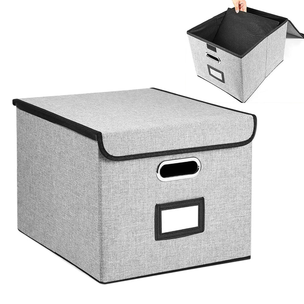 Collapsible File Organizer Box with Lid Folder Storage for Office Documents Grey
