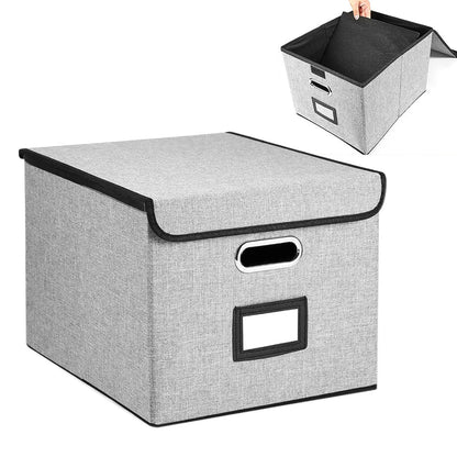 Collapsible File Organizer Box with Lid Folder Storage for Office Documents Grey