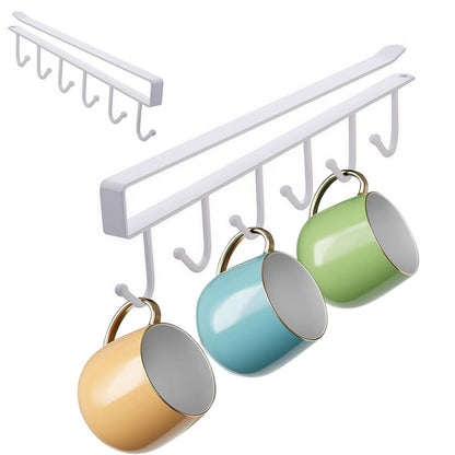 No-Drill Metal Hanging Rack ââ‚?6-Hook Organizer for Cabinets & Closets White