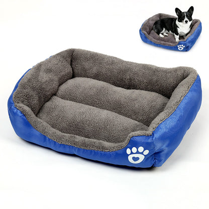 Soft Winter Semi-Enclosed Pet Bed Mat with Raised Edges-Royal Blue