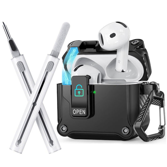 Compatible with AirPods 4th Gen Protective Case Cover with 2 Cleaning Pens Black