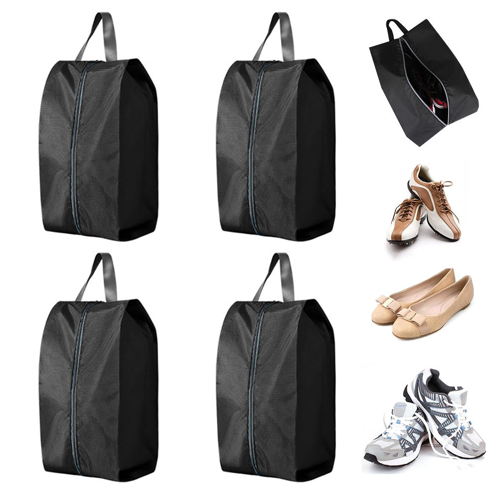 4Pcs Water-Resistant Travel Shoe Storage Bags-Black