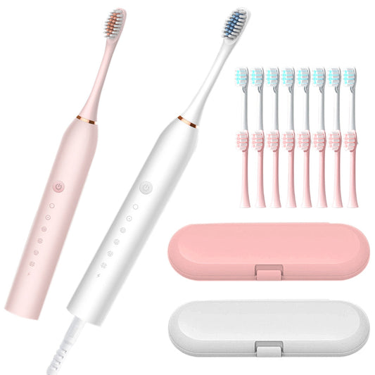 Couple's Electric Toothbrush Set with 2 Handles & Travel Case Style 1