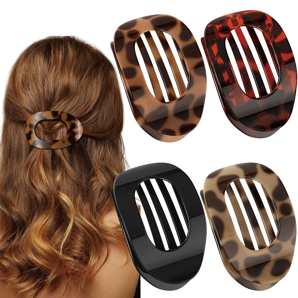 4-Piece Flat Hair Claw Clips Set for Women Strong Hold Hair Styling Accessories Oval Glossy Duckbill Clip