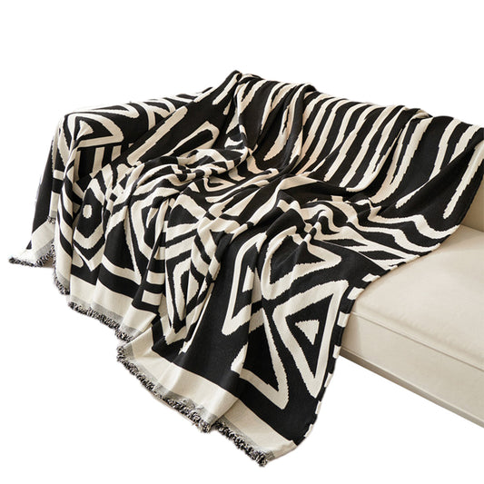 Boho Couch Cover Geometric Sofa Blanket Furniture Protector Black