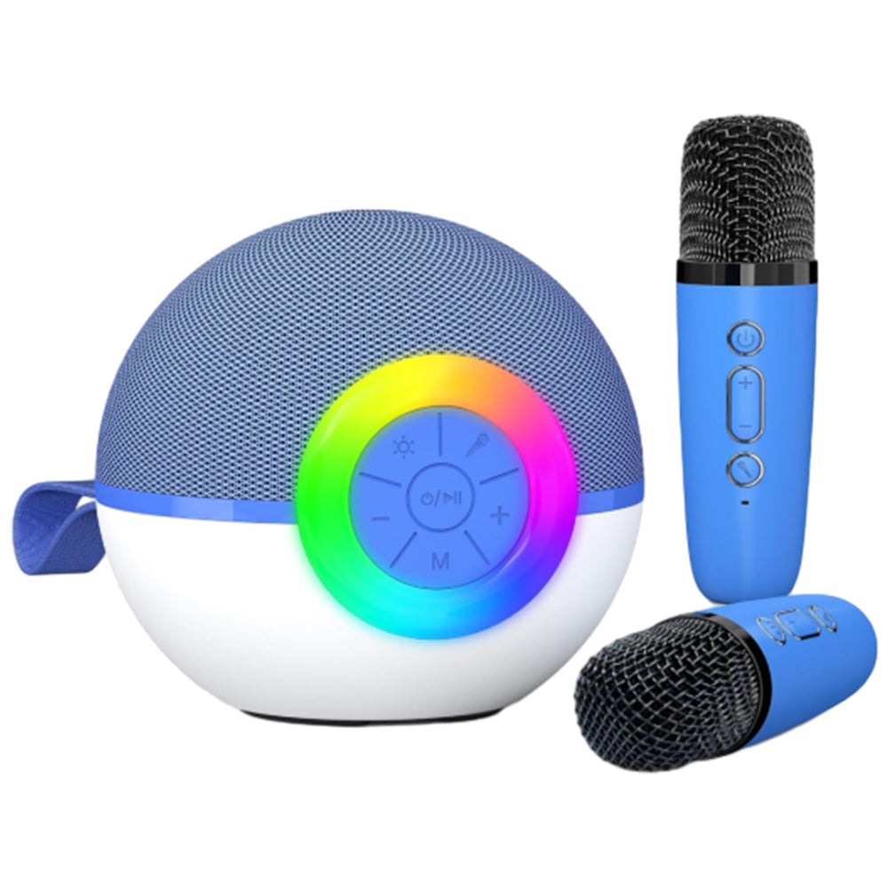 Portable Karaoke Microphone Machine Mini Bluetooth Speaker with 2 Wireless Mics Blue