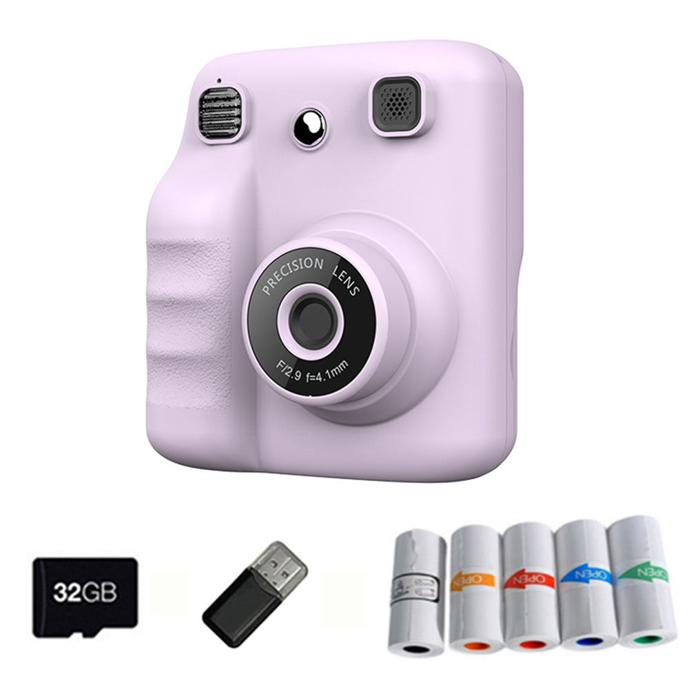 Instant Print Camera 1080P HD Portable Digital Camera with 32GB TF Card Gift Purple