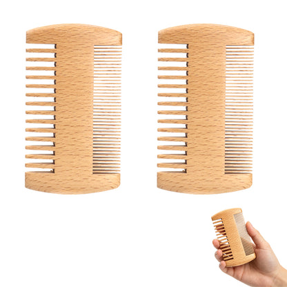 2PCS Double Sided Wooden Beard Comb-14 Teeth