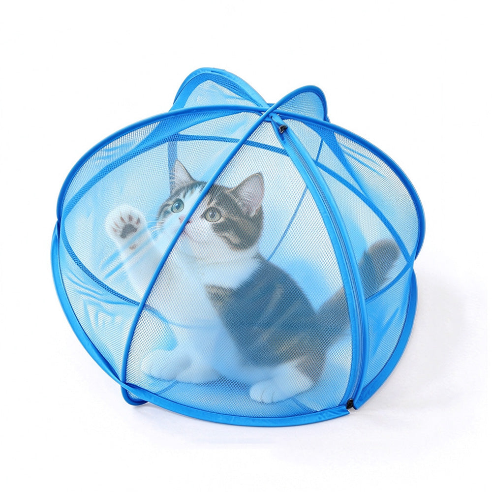 Foldable Pet Tent Bed Pop Up Mesh Enclosure for Cats Small Dogs Blue 70cm