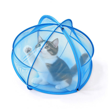 Foldable Pet Tent Bed Pop Up Mesh Enclosure for Cats Small Dogs Blue 70cm
