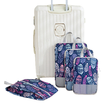 4Pcs Travel Compression Packing Cubes Expandable Luggage Organizers Feather