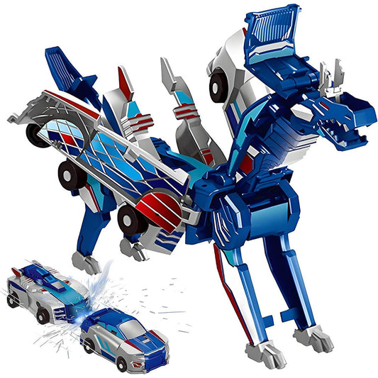 Collision Dinosaur Car Toy Magnetized Vehicles Transform into Dinosaurs for Kids Blue