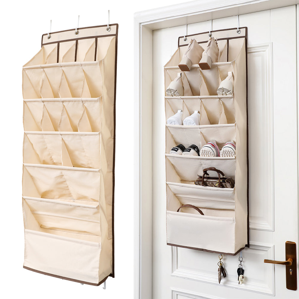 16-Grid Hanging Shoe Rack Over The Door Shoe Organizer Beige