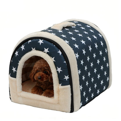 Pet Dog House Kennel Soft Bed Cave Cat Puppy Warm Cushion Blue