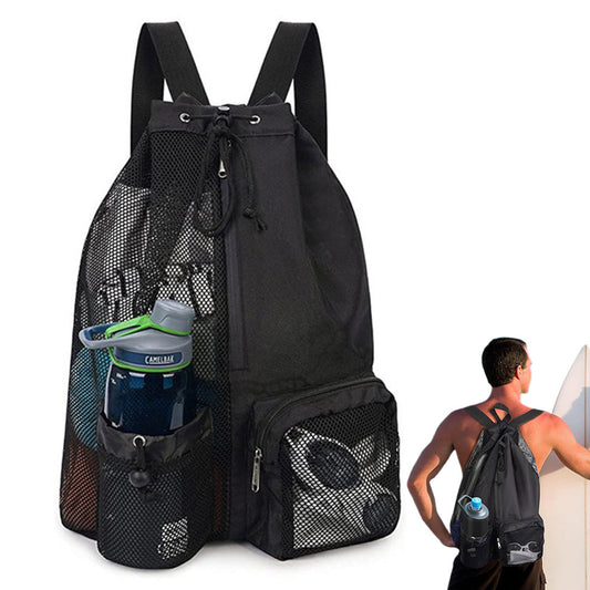Drawstring Swim Bag Mesh Backpack with Wet Pocket for Swimming  Gym Workout Black