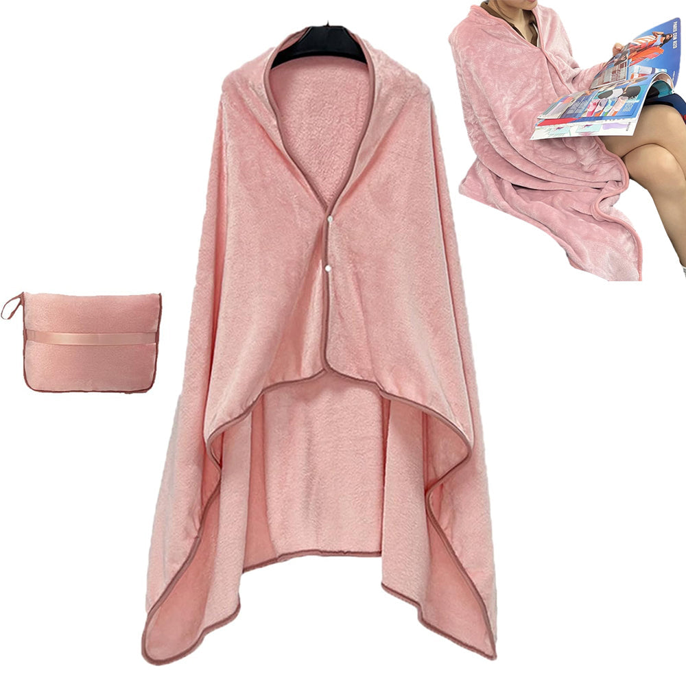 3-in-1 Travel Plane Shawl Blanket Multi-Functional Pillow Cloak Pink