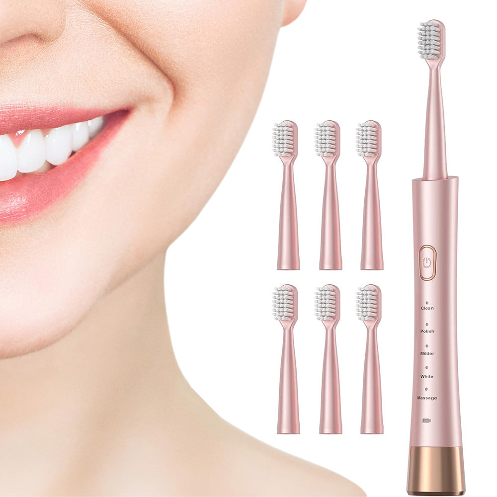 Electric Toothbrush for Adults ¨C Sonic Toothbrush with 6 Brush Heads and Smart Timer Pink