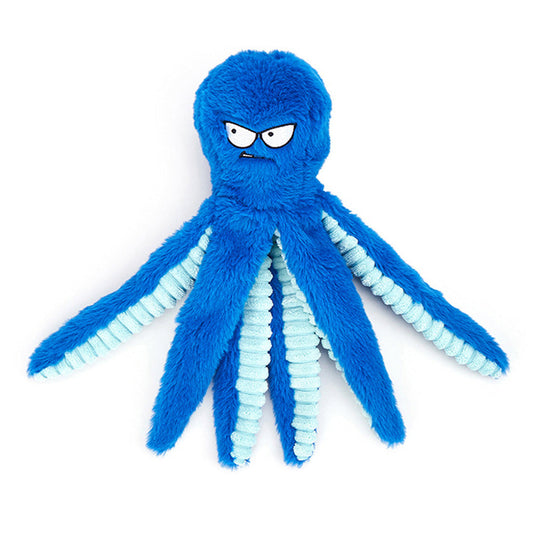 Interactive Plush Dog Toy with Squeaker and Crinkle Tentacles for Medium & Large Dogs Blue
