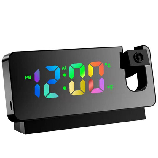 LED Digital Smart Alarm Clock with Time & Temperature Projection LCD Display Black